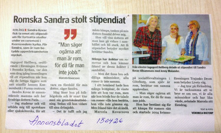 Romska Sandra stolt stipendiat
